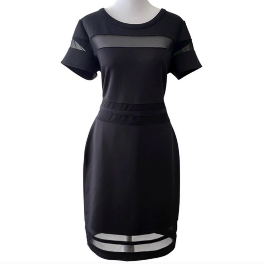 XL Black Mesh Sheath Panels Cocktail Dress Belle & Sky
